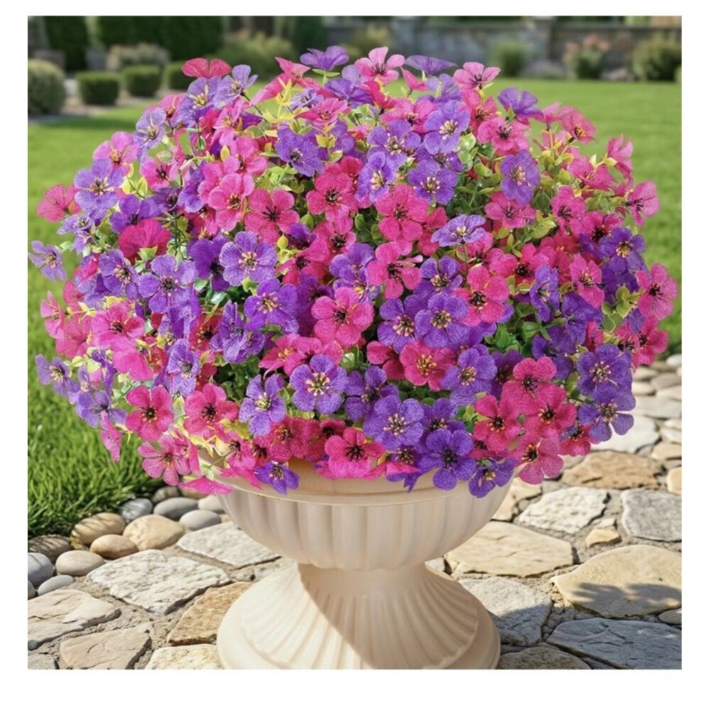 Lifewit Artificial Flowers for Outdoor, Faux Flowers 12 Bundles Pink & Purple